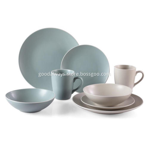 16 Pieces Stoneware Dinnerware Set With White Rim